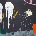 Flower-Picker_2024_acrylics-oilpastel-pencil-spray-paint-textiles-and-bleach-on-denim_-150x180_web2-1080x902